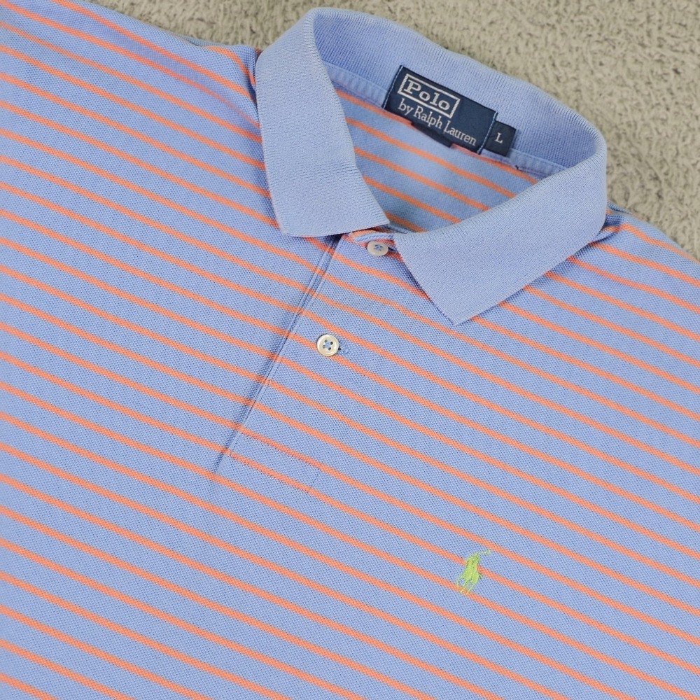 Polo Ralph Lauren Polo Shirt Mens Large Blue Orange Striped Embroidered Pony
